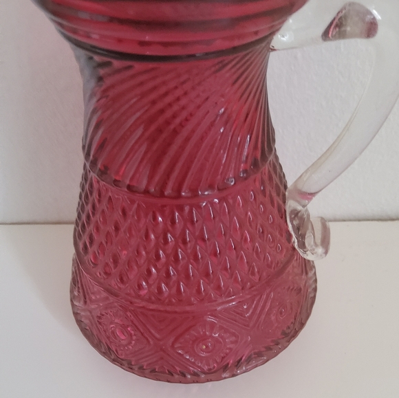 Vintage Pressed Cranberry Glass Pitcher - Picture 5 of 5